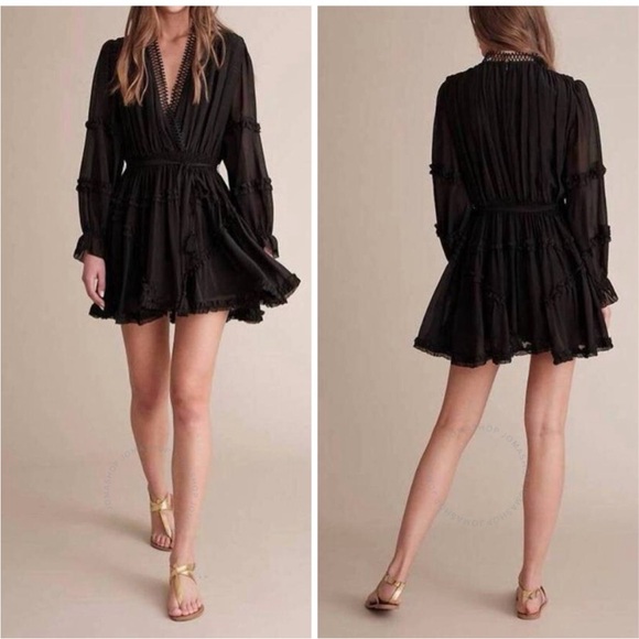 HAUTE HIPPIE NWT $498 Lynne Smocked Waist Black Mini Dress,
